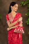 Adi By Aditya Khandelwl_Red Saree Georgette Blouse Raw Silk Printed Pre-draped With Embroidered _at_Aza_Fashions