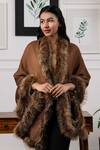Shop_Rhe-Ana_Brown Faux Fur Shawl_Online_at_Aza_Fashions