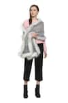 Buy_Rhe-Ana_White Woven Faux Fur Checkered Shawl_at_Aza_Fashions