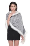 Shop_Rhe-Ana_White Woven Faux Fur Checkered Shawl_Online_at_Aza_Fashions