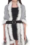 Rhe-Ana_White Woven Faux Fur Checkered Shawl_at_Aza_Fashions