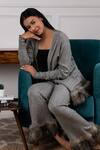 Buy_Rhe-Ana_Grey Blended Fabric Faux Fur Cardigan And Pant Set _at_Aza_Fashions