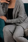 Shop_Rhe-Ana_Grey Blended Fabric Faux Fur Cardigan And Pant Set _Online_at_Aza_Fashions