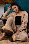 Buy_Rhe-Ana_Beige Blended Fabric Faux Fur Cardigan And Pant Set _at_Aza_Fashions