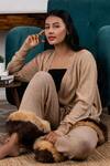 Shop_Rhe-Ana_Beige Blended Fabric Faux Fur Cardigan And Pant Set _at_Aza_Fashions