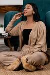 Buy_Rhe-Ana_Beige Blended Fabric Faux Fur Cardigan And Pant Set _Online_at_Aza_Fashions