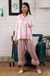 Buy_Rhe-Ana_Pink Satin Collared Neck Shirt And Pant Set _at_Aza_Fashions