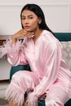 Shop_Rhe-Ana_Pink Satin Collared Neck Shirt And Pant Set _Online_at_Aza_Fashions