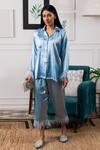 Buy_Rhe-Ana_Blue Satin Collared Neck Shirt And Pant Set _at_Aza_Fashions
