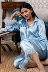 Rhe-Ana_Blue Satin Collared Neck Shirt And Pant Set _Online_at_Aza_Fashions