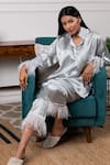 Buy_Rhe-Ana_Silver Satin Collared Neck Shirt And Pant Set  _at_Aza_Fashions