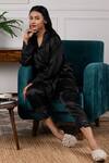Buy_Rhe-Ana_Black Satin Lace Work Robe And Pant Set _at_Aza_Fashions