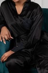 Buy_Rhe-Ana_Black Satin Lace Work Robe And Pant Set _Online_at_Aza_Fashions
