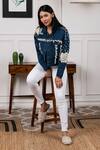 Buy_Rhe-Ana_Blue Denim Pearl Collared Neck Jacket _at_Aza_Fashions