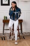 Rhe-Ana_Blue Denim Pearl Collared Neck Jacket _Online_at_Aza_Fashions