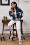 Buy_Rhe-Ana_Blue Denim Pearl Collared Neck Jacket _Online_at_Aza_Fashions
