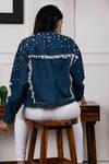 Rhe-Ana_Blue Denim Pearl Collared Neck Jacket _at_Aza_Fashions