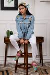 Buy_Rhe-Ana_Blue Denim Embroidery Thread And Bead Collared Neck Jacket  _at_Aza_Fashions