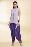 Buy_Nidzign Couture_Purple Crepe Embroidered Beaded Round Asymmetric Top And Dhoti Pant Set_at_Aza_Fashions
