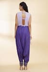 Shop_Nidzign Couture_Purple Crepe Embroidered Beaded Round Asymmetric Top And Dhoti Pant Set_at_Aza_Fashions