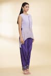 Nidzign Couture_Purple Crepe Embroidered Beaded Round Asymmetric Top And Dhoti Pant Set_Online_at_Aza_Fashions