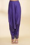Nidzign Couture_Purple Crepe Embroidered Beaded Round Asymmetric Top And Dhoti Pant Set_at_Aza_Fashions