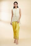 Buy_Nidzign Couture_Green Crepe Embroidered Beaded Round Asymmetric Top And Dhoti Pant Set _at_Aza_Fashions