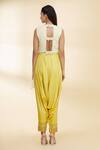 Shop_Nidzign Couture_Green Crepe Embroidered Beaded Round Asymmetric Top And Dhoti Pant Set _at_Aza_Fashions