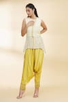 Buy_Nidzign Couture_Green Crepe Embroidered Beaded Round Asymmetric Top And Dhoti Pant Set _Online_at_Aza_Fashions