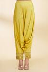 Nidzign Couture_Green Crepe Embroidered Beaded Round Asymmetric Top And Dhoti Pant Set _at_Aza_Fashions