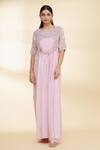 Buy_Nidzign Couture_Pink Georgette Embroidered Floral Motifs Round Front Tie Jumpsuit _Online_at_Aza_Fashions