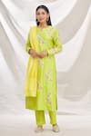 Buy_Rajat & Shraddha_Green Kurta And Dupatta Silk Chanderi Pant Cotton Summer Garden Set  _at_Aza_Fashions