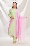 Buy_Rajat & Shraddha_Green Kurta And Dupatta Silk Chanderi Pant Cotton Rose Set  _Online_at_Aza_Fashions