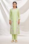 Rajat & Shraddha_Green Kurta And Dupatta Silk Chanderi Pant Cotton Rose Set  _Online_at_Aza_Fashions