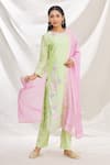 Buy_Rajat & Shraddha_Green Kurta And Dupatta Silk Chanderi Pant Cotton Rose Set  _at_Aza_Fashions