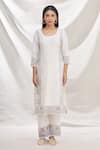 Rajat & Shraddha_White Silk Chanderi Pleated Kurta Set_Online_at_Aza_Fashions