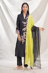 Buy_Rajat & Shraddha_Black Kurta And Dupatta Silk Chanderi Pant Cotton Summer Garden Set  _at_Aza_Fashions