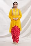 Buy_Bhairavi Jaikishan_Yellow Georgette Embroidered Lace Asymmetric Kurta And Draped Pant Set  _at_Aza_Fashions