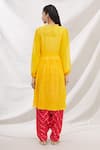 Shop_Bhairavi Jaikishan_Yellow Georgette Embroidered Lace Asymmetric Kurta And Draped Pant Set  _at_Aza_Fashions