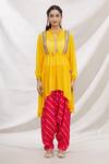 Bhairavi Jaikishan_Yellow Georgette Embroidered Lace Asymmetric Kurta And Draped Pant Set  _Online_at_Aza_Fashions