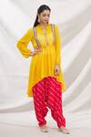 Buy_Bhairavi Jaikishan_Yellow Georgette Embroidered Lace Asymmetric Kurta And Draped Pant Set  _Online_at_Aza_Fashions