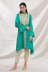 Buy_Bhairavi Jaikishan_Green Modal Satin Embroidered Lace And Gota Notched Asymmetric Kurta _at_Aza_Fashions
