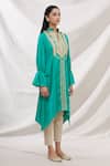 Bhairavi Jaikishan_Green Modal Satin Embroidered Lace And Gota Notched Asymmetric Kurta _Online_at_Aza_Fashions