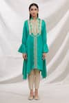 Shop_Bhairavi Jaikishan_Green Modal Satin Embroidered Lace And Gota Notched Asymmetric Kurta _Online_at_Aza_Fashions