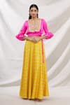 Buy_Bhairavi Jaikishan_Yellow Satin And Brocade Embroidered Lace & Gota Notched Skirt & Top Set _at_Aza_Fashions