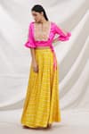 Buy_Bhairavi Jaikishan_Yellow Satin And Brocade Embroidered Lace & Gota Notched Skirt & Top Set _Online_at_Aza_Fashions