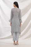 Shop_Bhairavi Jaikishan_Grey Mulmul Embroidered Resham Round Printed Asymmetric Kurta  _at_Aza_Fashions