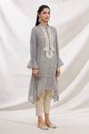 Bhairavi Jaikishan_Grey Mulmul Embroidered Resham Band Collar Asymmetric Kurta  _Online_at_Aza_Fashions