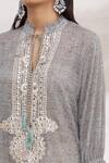 Bhairavi Jaikishan_Grey Mulmul Embroidered Resham Band Collar Asymmetric Kurta  _at_Aza_Fashions