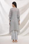 Shop_Bhairavi Jaikishan_Grey Mulmul Embroidered Resham Band Collar Printed Asymmetric Kurta  _at_Aza_Fashions